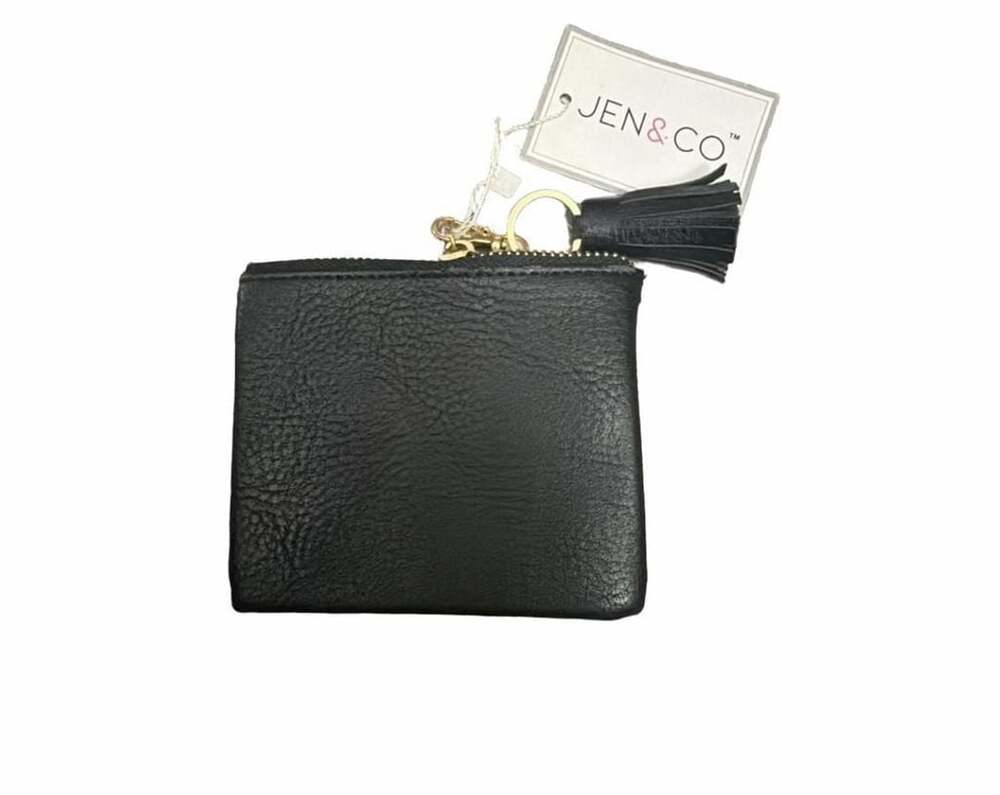 Jen & Co. Black Vegan Leather Coin Pouch Wallet with Tassel Keychain